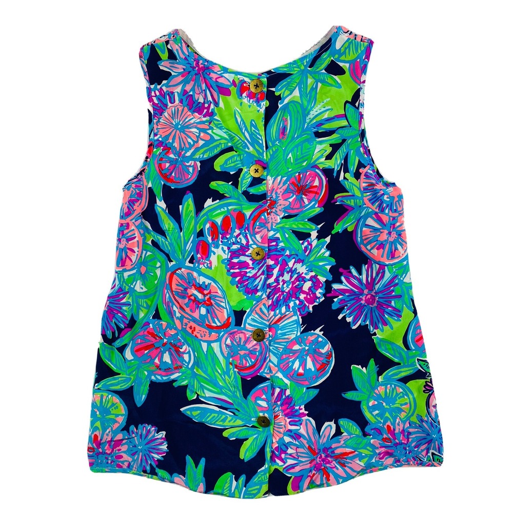 Lilly Pulitzer Pure Silk Multicolor‎ Floral Button Front Tank Size Womens XS